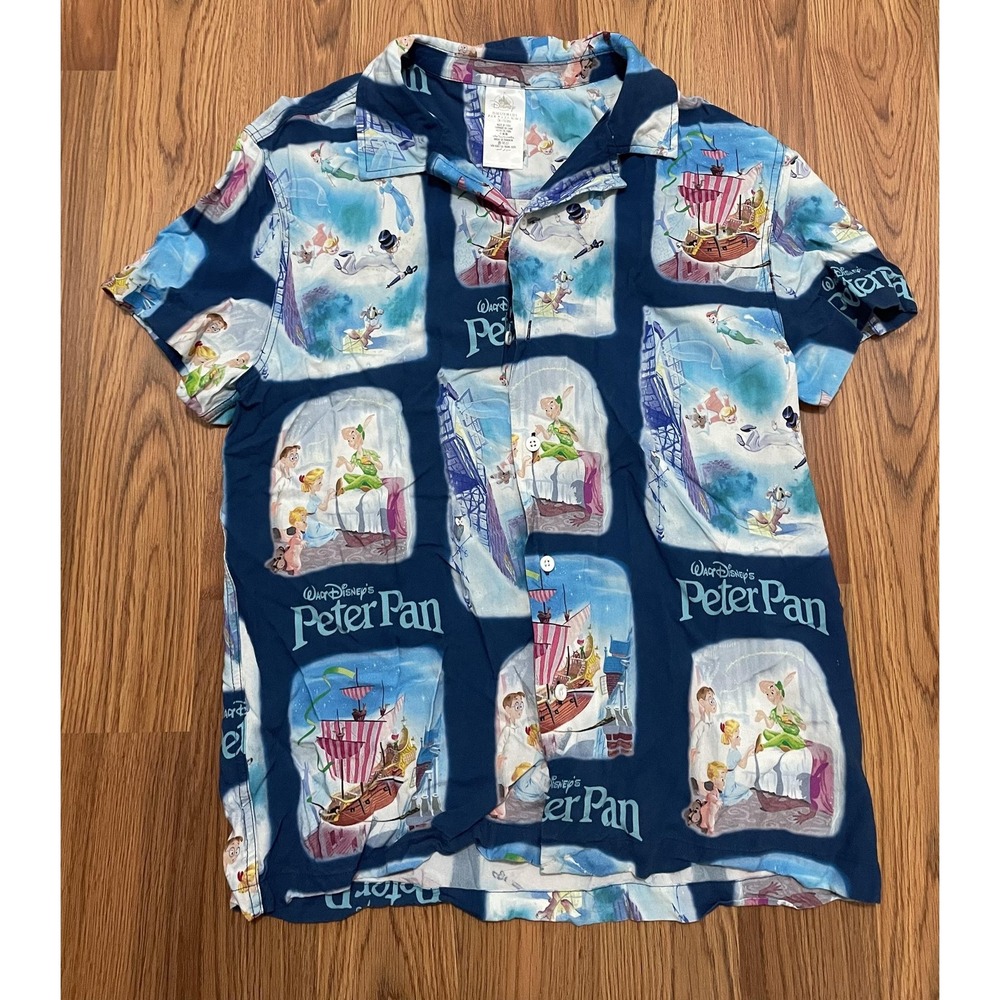 Disney Peter Pan Shirt Mens Small Graphic Print Short Sleeve Button Up - Picture 1 of 9